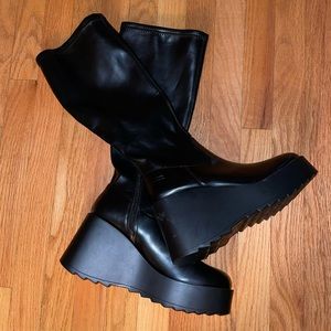Black wedge heel boots